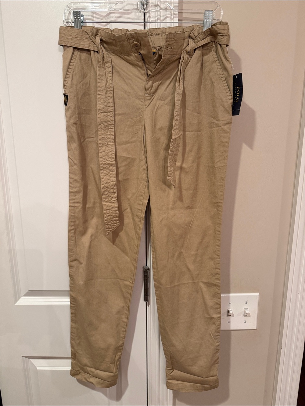 Polo by Ralph Lauren Tan Paperbag Waist Pants with Self-Tie Belt